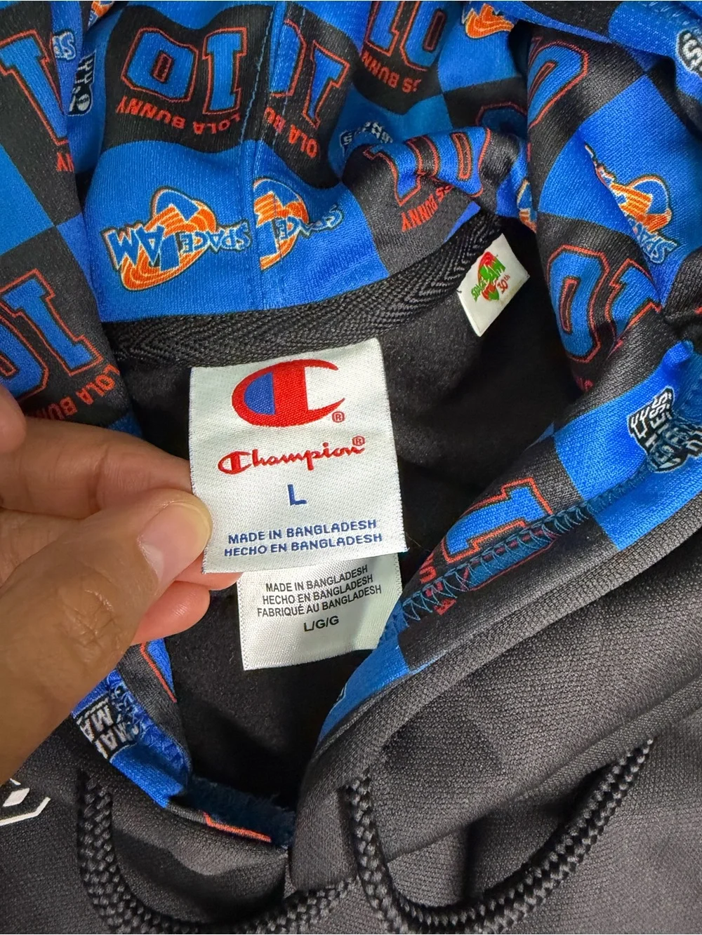 CHAMPION SPACE JAM HOODIE SWEATSHIRT BLACK LARGE